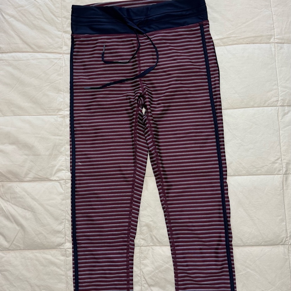 The Upside - Striped Maroon and Navy Drawstring Leggings - NWOT - Size 6